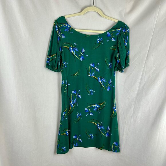 Urban Outfitters Epiphany Dress Women Small Green Mini Floral Iris Short Sleeves - Picture 8 of 10